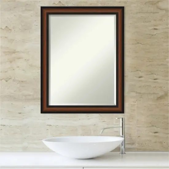Beveled Bathroom Wall Mirror, Yale Walnut Frame {4}
