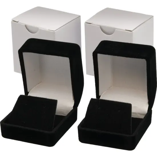 2 Black Flocked Earring Gift Boxes Jewelry Box {1}
