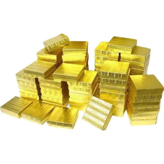 50 Gold Cotton Fill Jewelry Craft Gift boxes 3.5" New {1}
