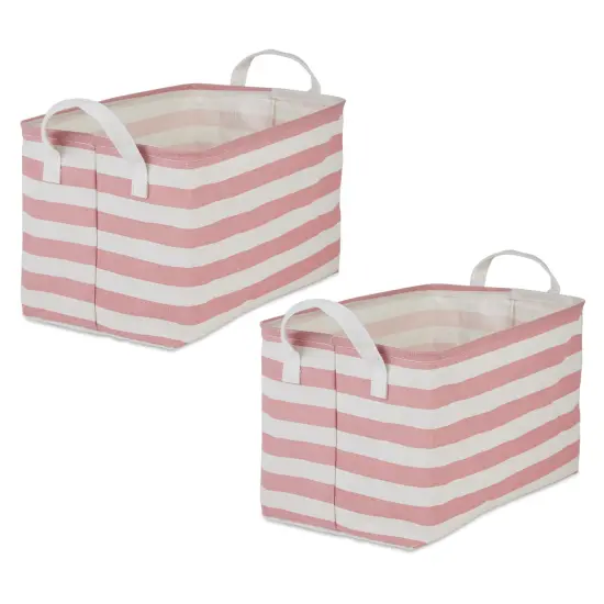 DII PE-Coated Cotton Polyester Laundry Bin Stripe Rose Rectangle Large 10.5x17.5x10.5 (Set of 2) {1}