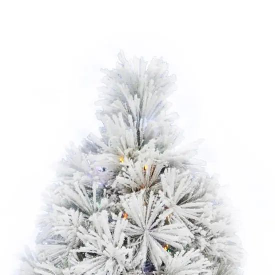 Perfect Holiday Pre-lit Atka Pine Flocked Christmas Tree with Metal Stand {5}