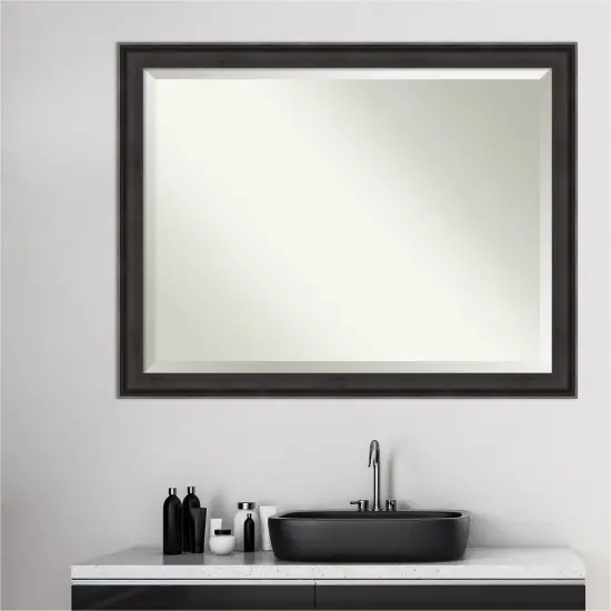 Beveled Wood Bathroom Wall Mirror, Allure Charcoal Frame {6}