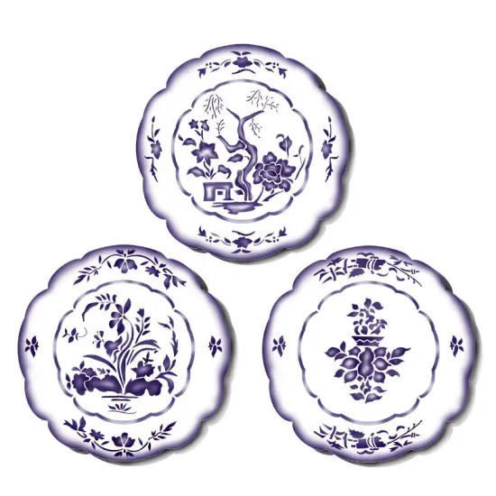 Three Plates Wall Stencil | 2128 by Designer Stencils | Pattern Stencils | Reusable Stencils for Painting | Safe & Reusable Template for Wall Decor | Try This Stencil Instead of a Wallpaper | Easy to Use & Clean Art Stencil Pattern {1}