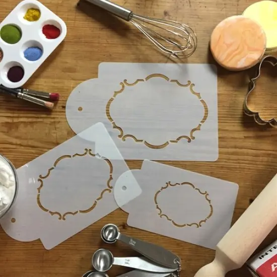 Monogram Oval Cake and Cookie Stencil Set of Three | C072 by Designer Stencils | Cake Decorating Tools | Baking Stencils for Royal Icing, Airbrush, Dusting Powder | Reusable Plastic Food Grade Stencil for Cakes & Cookies | Easy to Use & Clean {3}