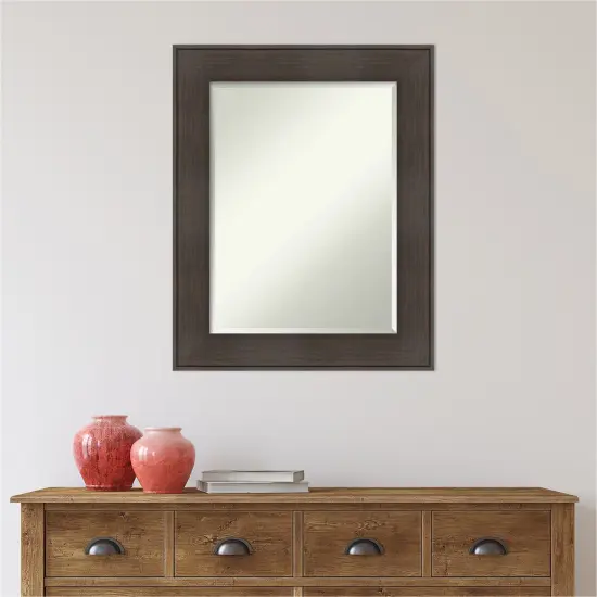 Beveled Bathroom Wall Mirror, William Rustic Woodgrain Frame {5}
