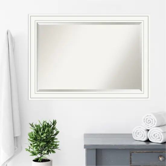 Beveled Wood Bathroom Wall Mirror, Craftsman White Frame {6}