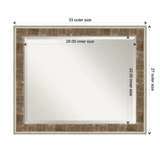 Beveled Wood Bathroom Wall Mirror, Farmhouse Brown Narrow Frame {1}