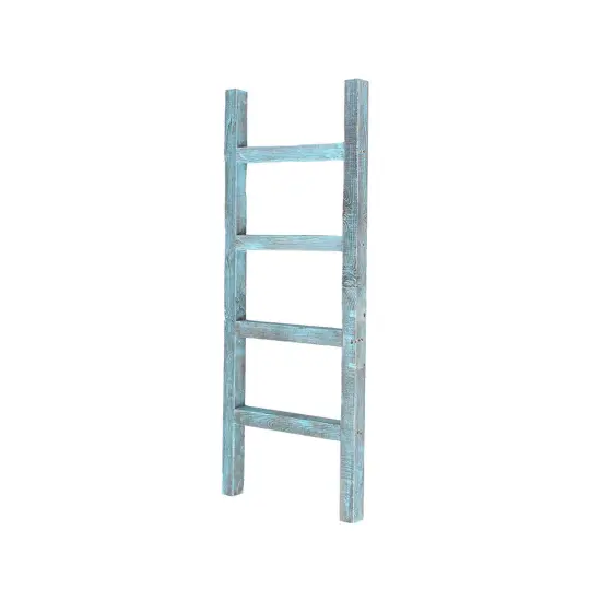 Rustic Farmhouse 4ft Reclaimed Wood Decorative Bookcase Ladder Blue {1}