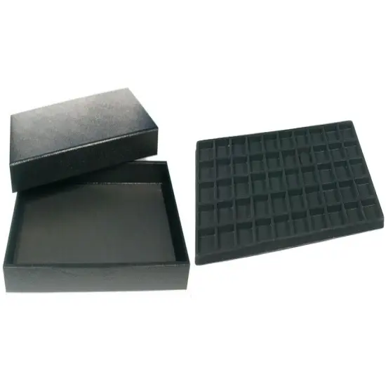 Black Jewelry Display Case (Removable Magnetic Lid) w/ Blck 50-slot Plastic Tray {1}