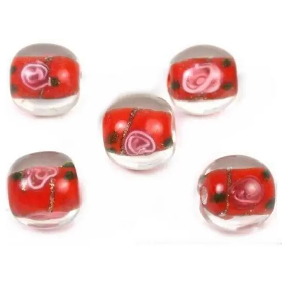 5 Lampwork Beads Glass Flower Jewelry Red Beading 12mm {1}