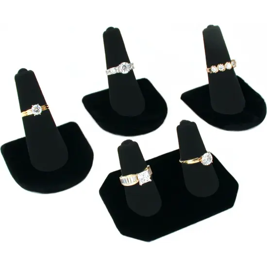 Lot of 4 Black Velvet Ring Jewelry Displays Set New {1}