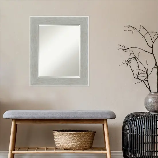 Beveled Bathroom Wall Mirror, Glam Linen Grey Frame {4}