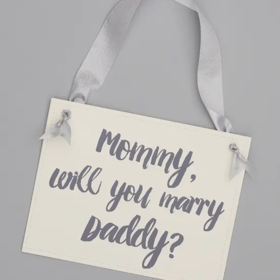 Ritzy Rose Cute Proposal Banner - Slate on 11x8in Ivory Linen Cardstock with Ivory Ribbon {6}