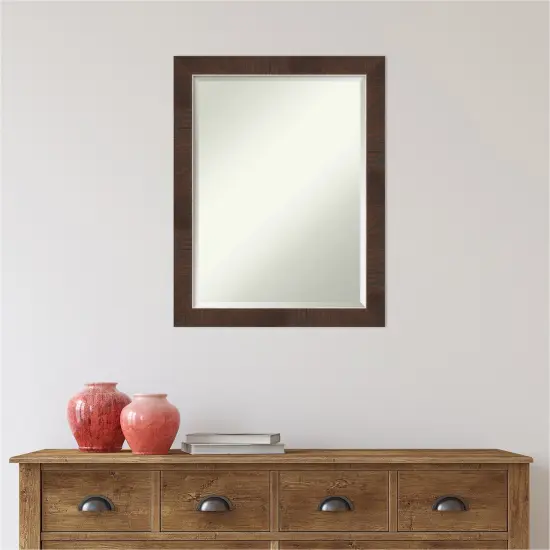 Beveled Bathroom Wall Mirror, Wildwood Brown Narrow Frame {6}