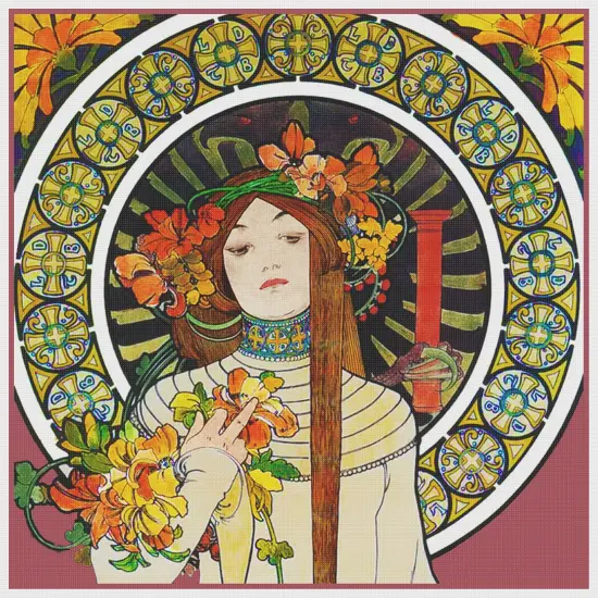 La Trapistine detail by Alphonse Mucha Counted Cross Stitch Pattern {2}