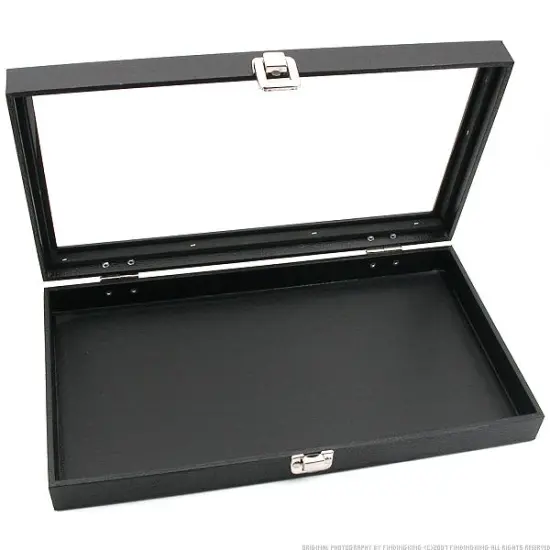 Glass Top Jewelry Display Case Box Black 24 Gem Jars {5}