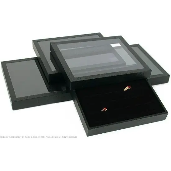 4 36 Slot Black Ring Display & Acrylic Lid Case {1}
