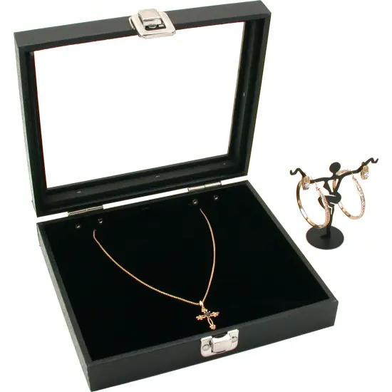 Glass Top Jewelry Earring Display Case Velvet Insert {1}
