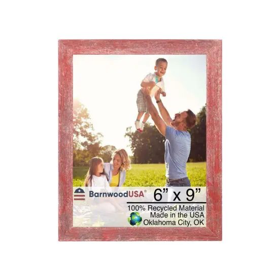 Rustic Farmhouse Standard 6 in. x 9 in. Tabletop Reclaimed Wood Picture Frame Red {1}