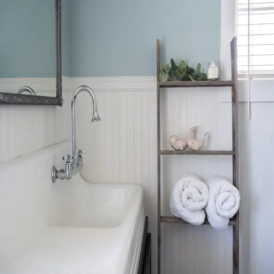 Rustic Farmhouse 5ft Reclaimed Wood Decorative Bookcase Picket Ladder Blue {6}