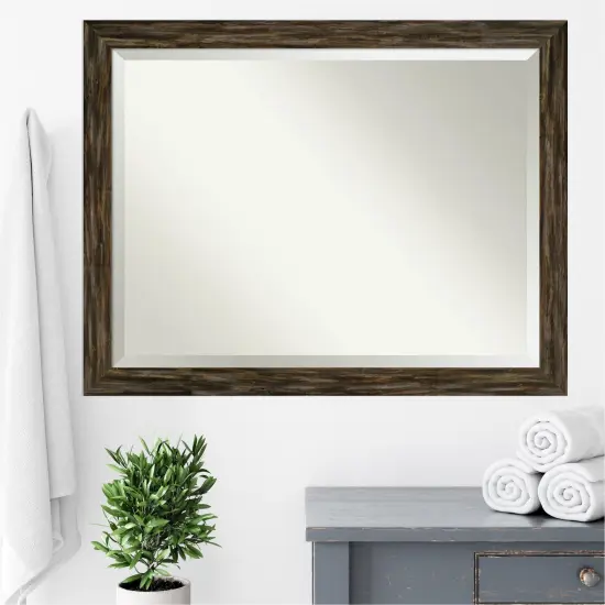 Beveled Wood Bathroom Wall Mirror, Fencepost Narrow Frame {6}