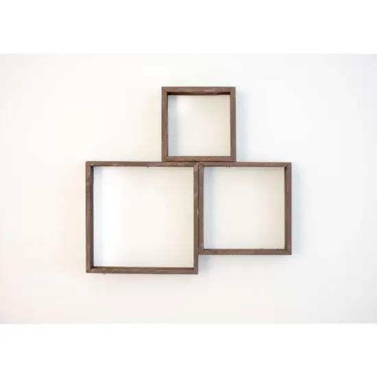 Rustic Farmhouse Reclaimed Wooden Open Square Wall Shelves (Set of 3) Brown {1}