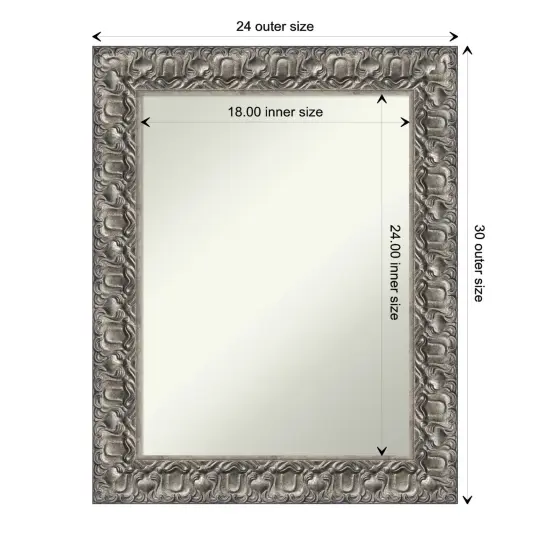 Amanti Art Non-Beveled Wood Wall Mirror, Silver Luxor Frame {1}
