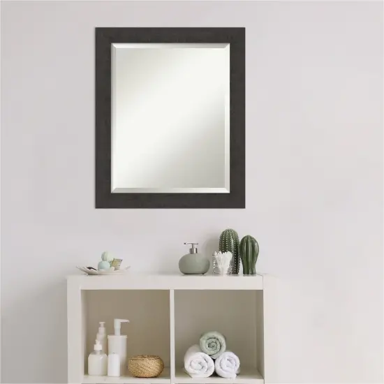 Beveled Bathroom Wall Mirror, Rustic Plank Narrow Frame {6}