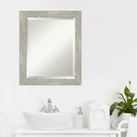 Beveled Bathroom Wall Mirror, Dove Greywash Narrow Frame {5}