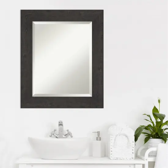Beveled Bathroom Wall Mirror, Rustic Plank Frame {5}