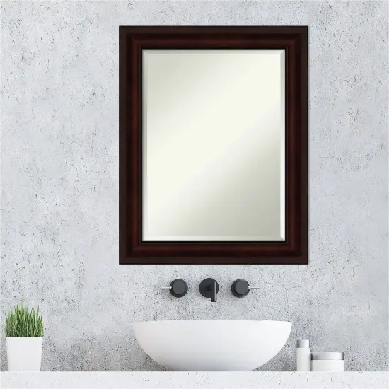 Beveled Bathroom Wall Mirror, Coffee Bean Brown Frame {6}