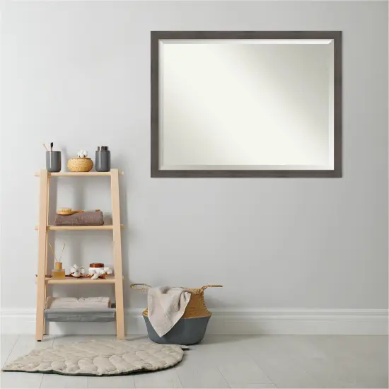 Beveled Wood Bathroom Wall Mirror, Hardwood Narrow Frame {5}