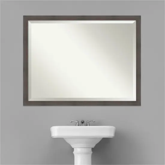 Beveled Wood Bathroom Wall Mirror, Hardwood Narrow Frame {6}