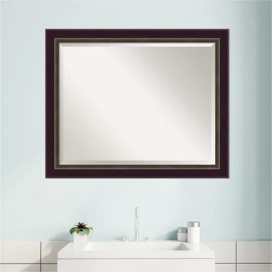 Beveled Wood Bathroom Wall Mirror, Signore Bronze Frame {6}