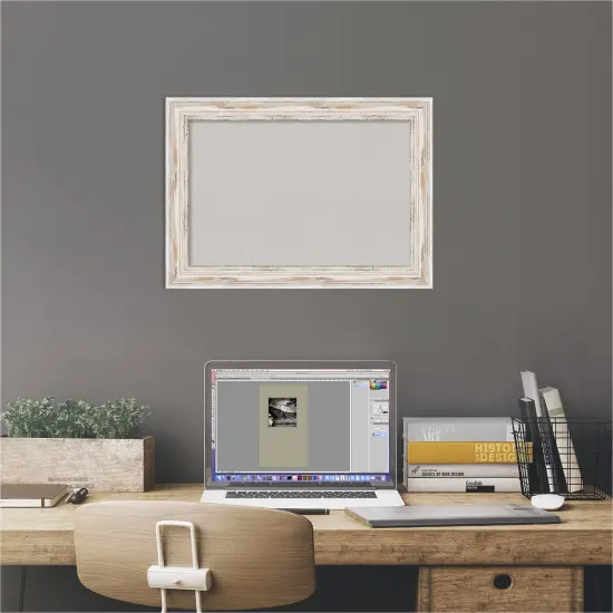 Cork Board, Alexandria White Wash Narrow Wood Frame - Bulletin Board, Organization Board, Pin Board Grey Cork {6}