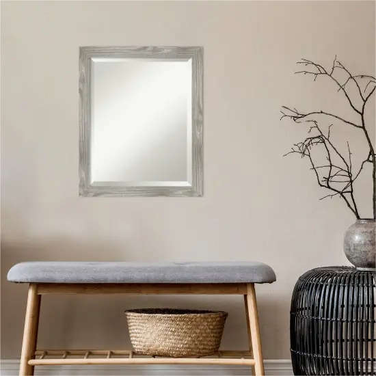 Beveled Bathroom Wall Mirror, Dove Greywash Square Frame {4}