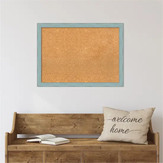 Cork Board, Sky Blue Rustic Wood Frame - Bulletin Board, Organization Board, Pin Board Natural Cork {5}