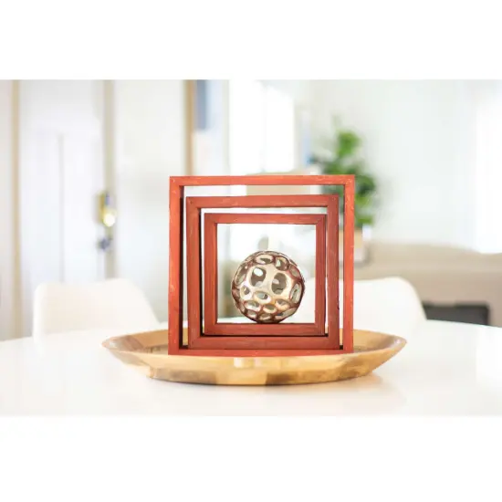 Rustic Farmhouse Reclaimed Wooden Open Square Wall Shelves (Set of 3) Red {2}