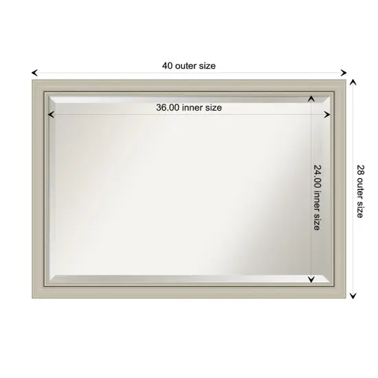 Beveled Wood Bathroom Wall Mirror, Romano Silver Narrow Frame {1}