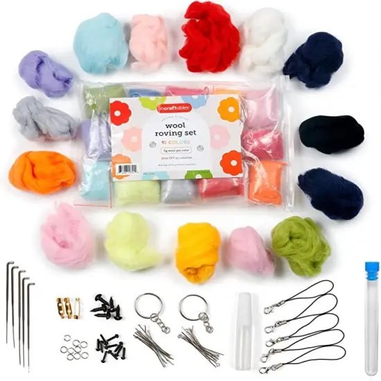 Incraftables Wool Needle Felting Kit (15 Colors). Best Wool Felting Kits for Beginners, Pros, Adults & Kids. Wool Roving Felt Supplies Starter Set with Plastic Eyes, Landyads, Keychains & Glue {1}