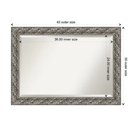 Beveled Wood Bathroom Wall Mirror, Silver Luxor Frame {1}