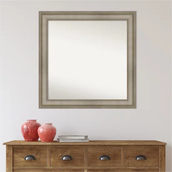 Amanti Art Non-Beveled Wood Wall Mirror, Mezzanine Antique Silver Narrow Frame {6}