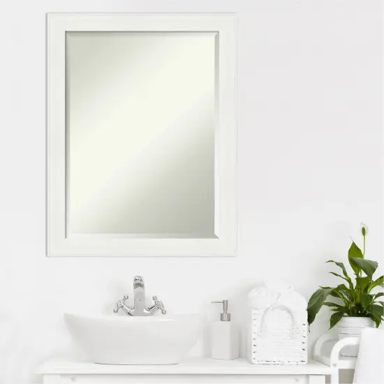 Beveled Bathroom Wall Mirror, Vanity White Narrow Frame {6}