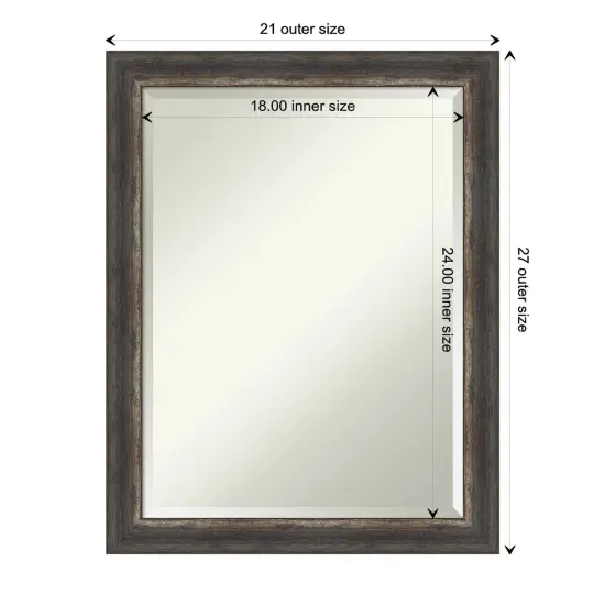 Beveled Bathroom Wall Mirror, Bark Rustic Char Narrow Frame {1}