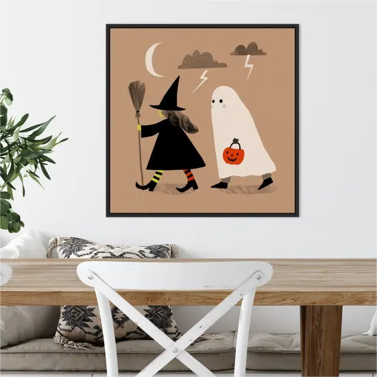 Halloween Witch Ghost Graphic III by Victoria Barnes 22-in. W x 22-in. H. Canvas Wall Art Print Framed in Black {5}