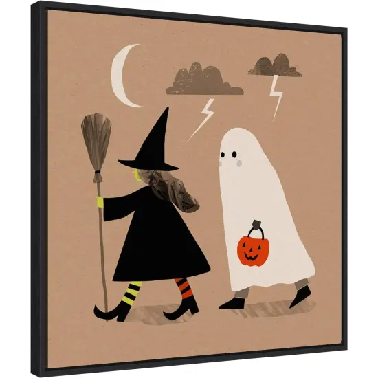 Halloween Witch Ghost Graphic III by Victoria Barnes 22-in. W x 22-in. H. Canvas Wall Art Print Framed in Black {1}