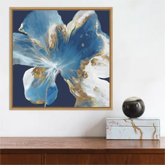 Liquid Enigma I (Abstract Blue Flower) by Eva Watts Canvas Wall Art Print Framed Natural {4}