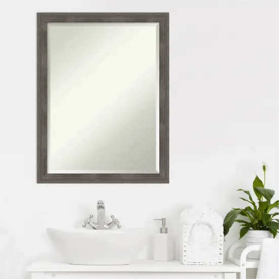 Beveled Wood Bathroom Wall Mirror, Pinstripe Lead Grey Frame {6}