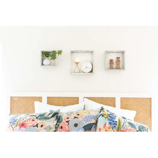 Rustic Farmhouse Reclaimed Wooden Open Square Wall Shelves (Set of 3) White {5}