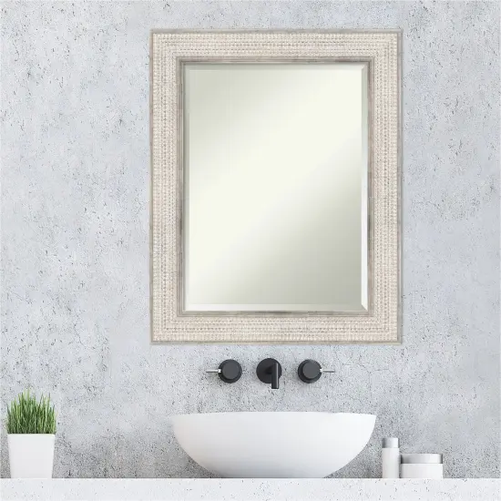 Beveled Wood Bathroom Wall Mirror, Trellis Silver Frame {6}